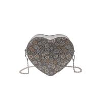Handtasche Damen Klein Herztasche Festlich Dirndl Tasche Umhängetasche Oktoberfest Trachtentasche Elegant Handytasche Blumen Crossbody Bag Trachten Mode,Silber