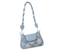 Handtasche im koreanischen Stil, einfache Kette oben, quadratisch, Handtasche für modische Frauen, geflochtener Riemen, Umhängetasche, PU-Leder, blau, Taschen-Organizer