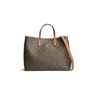 Handtasche TOMMY HILFIGER "TH MONOPLAY SATCHEL", Damen, Gr. B/H/T: 37cm x 29cm x 16cm, braun (schwarz kombiniert), Leder, Lederimitat, Taschen Handtasche, Damen Umhängetasche, Schultertasche mit Allov