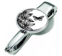 Handtaschenclip und -halter mit Dekor - #BGH03-A152 - Metall - glänzend - Motiv: "BLACK FLOWERS" - hält bis zu 5 kg - das Original von TROIKA