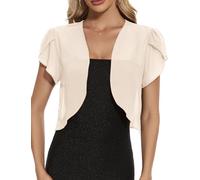 HANERDUN Damen Bolero Chiffon Festlich Kurze Ärmel Elegant Strickjacke Open Front Bolerojacke Schulterjacke Cardigan Leichte Shrug Top