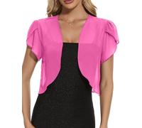 HANERDUN Damen Bolero Chiffon Festlich Kurze Ärmel Elegant Strickjacke Open Front Bolerojacke Schulterjacke Cardigan Leichte Shrug Top