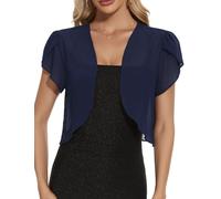 HANERDUN Damen Bolero Chiffon Festlich Kurze Ärmel Elegant Strickjacke Open Front Bolerojacke Schulterjacke Cardigan Leichte Shrug Top
