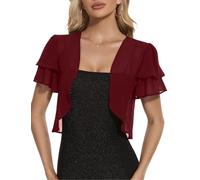 HANERDUN Damen Bolero Elegant Chiffon Kurze Ärmel Shrug Bolerojacke Top | Open Front Strickjacke Cardigan, Kräuseln Schulterjacke Top, Bolero Damen Festlich, Chiffon Cape, Leichte, Bolero Kurzarm