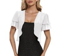 HANERDUN Damen Bolero Elegant Chiffon Kurze Ärmel Shrug Bolerojacke Top | Open Front Strickjacke Cardigan, Kräuseln Schulterjacke Top, Bolero Damen Festlich, Chiffon Cape, Leichte, Bolero Kurzarm