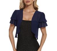HANERDUN Damen Bolero Elegant Chiffon Kurze Ärmel Shrug Bolerojacke Top | Open Front Strickjacke Cardigan, Kräuseln Schulterjacke Top, Bolero Damen Festlich, Chiffon Cape, Leichte, Bolero Kurzarm