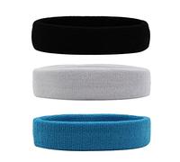 HANERDUN Sport Stirnband Damen Herren Schweißbänder kopf Stirn Baumwolle Frottee Haarband kopfband für Laufen Fahrrad Joggen Tennis,Schwarz/Weiß/Himmelblau(3 Stk),one size