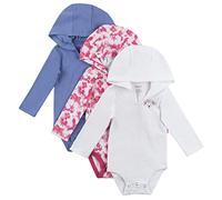 Hanes Baby Bodysuits, Hanes Ultimate Baby Flexy Hoodie Infant Bodysuits, Infant Long Sleeve Bodysuit, 3-Pack 0-6M