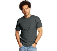 Hanes T-Shirt Beefy Heavy Weight Cotton Pocket Tee – Charcoal Heather, Groß, 1- oder 2er-Pack