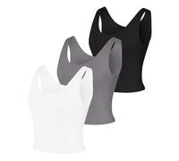 Hanes Cooldri Damen-Tanktop mit integriertem Büstenhalter, feuchtigkeitsableitend, 3er-Pack, Schwarz, Graphit, Weiß, Mittel
