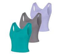 Hanes Cooldri Damen-Tanktop mit integriertem Büstenhalter, feuchtigkeitsableitend, 3er-Pack, Teal Ivy, Graphit, Peri Blue, Groß