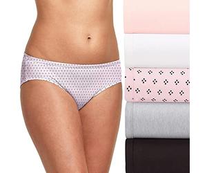 Hanes Damen 5er-Pack ComfortSoft Stretch Panty Hipster-Höschen, Ballerina Slipper Heather, weiß, Quad Dots, Beton Heather, schwarz, 6