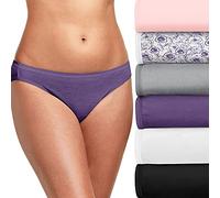 Hanes Damen-Bikini-Höschen, atmungsaktiv, Baumwolle, 6er-Pack, Zucker, Blume, Pink, Weiß, Zement, PE, meliert, Schwarz, violett melierte Aussicht (Purple Vista Heather), Violette Aussicht (Purple
