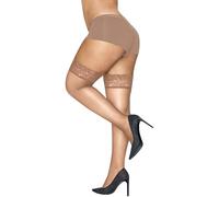 Hanes Damen Durchsichtige Strümpfe, Durchscheinend, mit Spitze Am Oberen Oberschenkel, Feuchtigkeitsableitend, Kühler Komfort Strumpfhose, Nude, X XX-Large