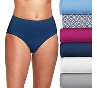 Hanes Damen Höschen mit hoher Taille, leichte, feuchtigkeitsableitende Unterwäsche, 6er-Pack Slip, Blau/Weiß/Grau Hthr/Beere/Marineblau/Boho-Druck, 7