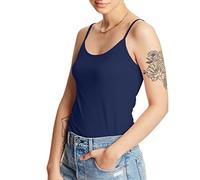 Hanes Damen Stretch-Baumwoll-Unterhemd mit integriertem Büstenheber Trgershirt/Cami Shirt, Marineblau, X-Groß
