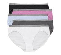 Hanes Damen Just My Bikinis, No-Show Panties, Cotton Stretch Underwear, Plus Sizes, 5-Pack Unterwäsche im Bikini-Stil, Weiß/Grau/Blau/Rosa/Schwarz, 9 (5er Pack)