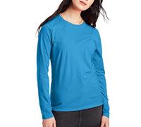 Hanes Damen Long Sleeve Cotton T-Shirt, Lightweight Crewneck Tee for Women, Modern Fit Hemd, Deep Dive, Klein