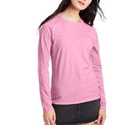 Hanes Damen Langärmeliges Baumwoll, Leichtes T-Shirt mit Rundhalsausschnitt, Moderne Passform Hemd, Pink Swish, Mittel