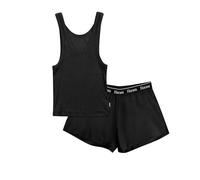 Hanes Damen Originals 2-Piece Lounge, Comfywear Rib Crop Tank & Sleep Shorts Loungewear Pyjama-Set, Schwarz/Schwarz, L (2er Pack)