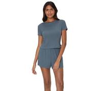 Hanes Damen Originals 2-teiliges Lounge, Superweiches Bauchfreies Baby-Puppen-t-Shirt und Schlaf-Shorts, Loungewear-Set Pyjamaset, Stargazer Grey/Stargazer Grey, M (2er Pack)