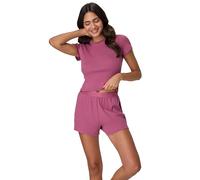 Hanes Damen Originals 2-teiliges Lounge, Superweiches Bauchfreies Baby-Puppen-t-Shirt und Schlaf-Shorts, Loungewear-Set Pyjamaset, Mauve Stimmung/Mauve Stimmung, M (2er Pack)