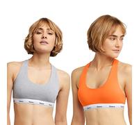 Hanes Damen Originals Bralette, Stretch Cotton Racerback, Feuchtigkeitsableitende BHS, 2er Pack BH, Tango Orange/Beton Heather, Large