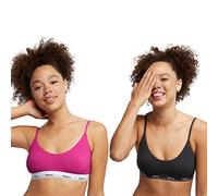 Hanes Damen Originals Cropped-Bralette-Packung, atmungsaktive Stretch-Baumwoll-BHs, 2er-Pack, Flitterwochen Pink/Schwarz, Large