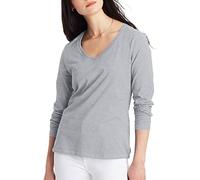 Hanes Damen Originals Langarm Baumwolle V-Ausschnitt, Moderne Passform T-Shirt, Leichter Stahl, Klein