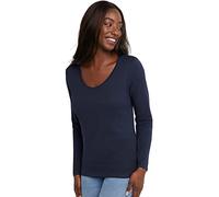 Hanes Damen Originals Langarmshirt aus Baumwolle, Leichtes T-Shirt mit V-Ausschnitt, Moderne Passform Hemd, Marineblau, Mittel
