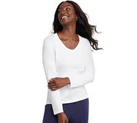Hanes Damen Originals Long Sleeve Cotton T-Shirt, Lightweight V-Neck Tee, Modern Fit Hemd, Weiss/opulenter Garten, X-Groß
