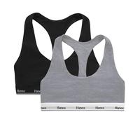 Hanes Damen Originals Racerback Bralette, Stretch-Baumwolle, Schwarz/Beton Heather, Large, 2er-Pack