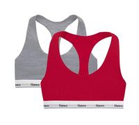 Hanes Damen Bralette Racerback - Stretch-Baumwolle - 2er-Pack Shelton Red/Concrete Heather, Medium