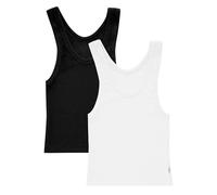 Hanes Damen Originals Rib Crop Tank 2-Pack, Comfywear Stretch Cotton Cropped Top Pyjamaoberteil, Weiß/Schwarz, Klein (2er Pack)