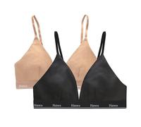 Hanes Damen Originals Triangle Bralette, feuchtigkeitstransportierender Stretch-Baumwoll, 2er-Pack BH, Schwarz/Deep Glow, X-Small