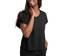 Hanes Damen T-Shirt Originals Twisted Neck, kurzärmelig, Baumwolle, Boxy Fit, Schwarz, Größe Groß