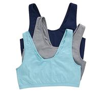 Hanes Damen Pack, Cotton Scoopneck Bralette, Low-Impact Sports Bra, 3-Pack BH, Undurchsichtige, Marineblau/Beton Heather/Ultra Blue, X-Small (3er