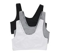 Hanes Damen Pack, Cotton Scoopneck Bralette, Low-Impact Sports Bra, 3-Pack BH, Undurchsichtige, Schwarz/Beton Heather/Weiß, X-Small (3er