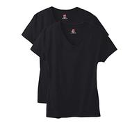 Hanes Damen Perfect V-Ausschnitt, ringgesponnene Baumwolle, kurzärmeliges, 1 oder 2er-Pack T-Shirt, schwarz, Mittel