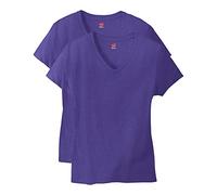 Hanes Damen Perfect V-Ausschnitt, Baumwolle, Kurzärmelig, 1er Oder 2er-Pack T-Shirt, Violett, 2 Stück, Mittel