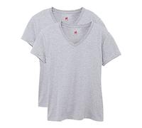 Hanes Damen Perfect-t V-Neck, Cotton Short Sleeve Tee for Women, 1 Or 2 Pack T-Shirt, Light Steel 2er-Pack, Mittel