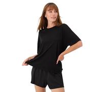 Hanes Damen Originals 2-teiliges Lounge, Comfywear, Superweiches Boxy-t-Shirt und Schlaf-Shorts, Loungewear-Set Pyjamaset, Schwarz/Schwarz, S (2er Pack)