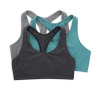 Hanes Damen Racerback Bralette, Stretch Knit Low Impact, Moisture Wicking Cotton T Back Bra Top, 3er Pack BH, Blickdicht, Beton Heather/Isle Green/Moonlite, X-Large
