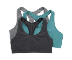 Hanes Damen Racerback Bralette, Stretch Knit Low Impact, Moisture Wicking Cotton T Back Bra Top, 3er Pack BH, Blickdicht, Beton Heather/Isle Green/Moonlite, X-Large