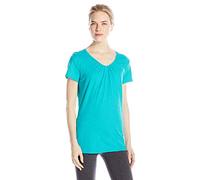 Hanes Damen-Shirts, Slub-Baumwolle, gerafft, V-Ausschnitt, Baumwoll-T-Shirts für Frauen, Damen-T-Shirts, Eco Teal, Mittel