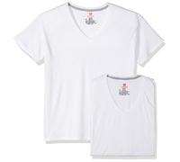 Hanes Herren 4er-Pack ComfortBlend V-Ausschnitt mit FreshIQ Geruchsschutz Unterwsche, Weiss/opulenter Garten, X-Klein