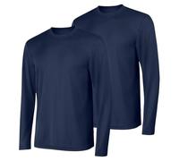 Hanes Herren Cool Dri Langarm, Lsf 50+, 2 Stück T-Shirt, Marineblau, XL