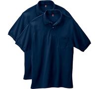 Hanes Herren Kurzarm Jersey Pocket Polo (2er Pack), Navy, 4X-Groß