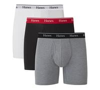 Hanes Herren Originals Boxershorts Stretch Baumwolle Unterwäsche Retroshorts, Regular Leg - Weiß, Schwarz, Beton Heather - 3er-Pack, Medium