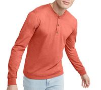 Hanes Herren Originals T-Shirt, Long Sleeve Cotton Tees for Men Henley-Hemd, Red River Clay, Klein